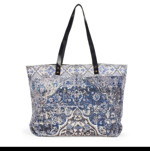 Handbags - Blue and Gray Textured Carpet Bag Tote